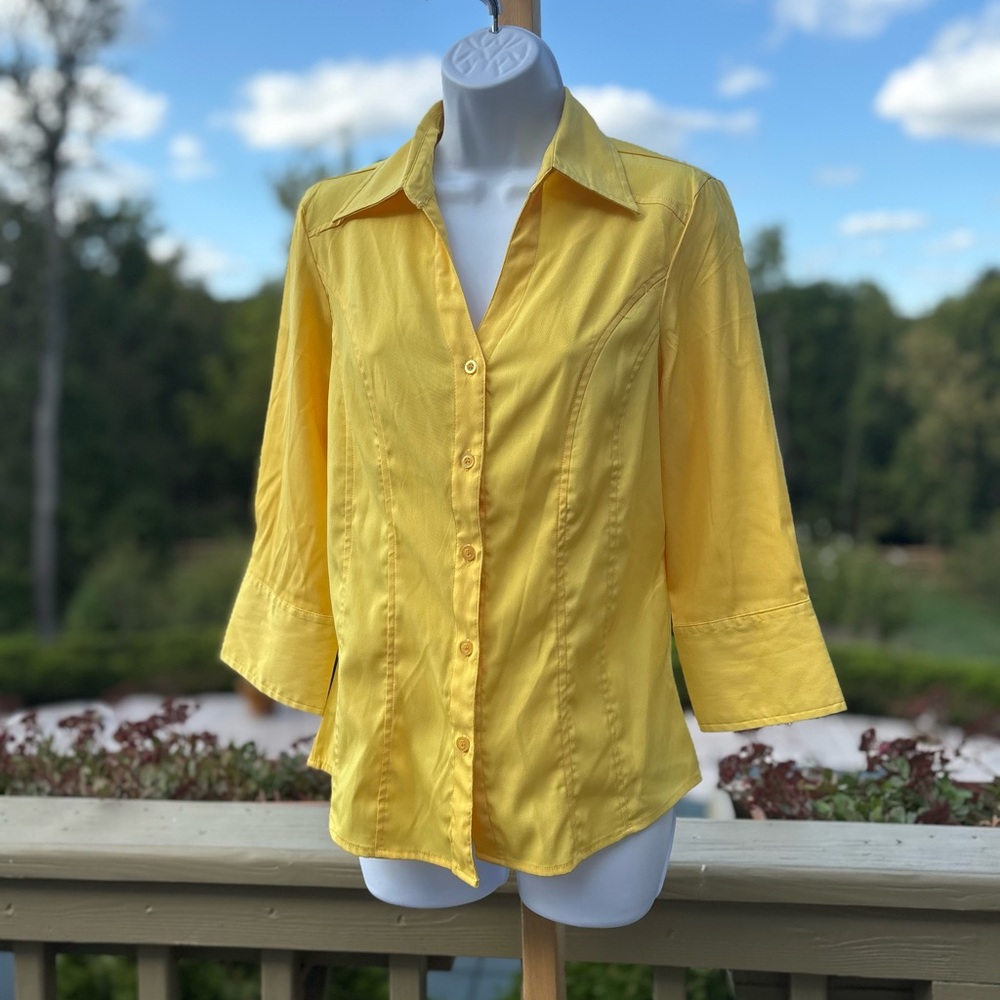 CATO Yellow Women's Button-Down 3/4 Sleeves Shirt, Size: S